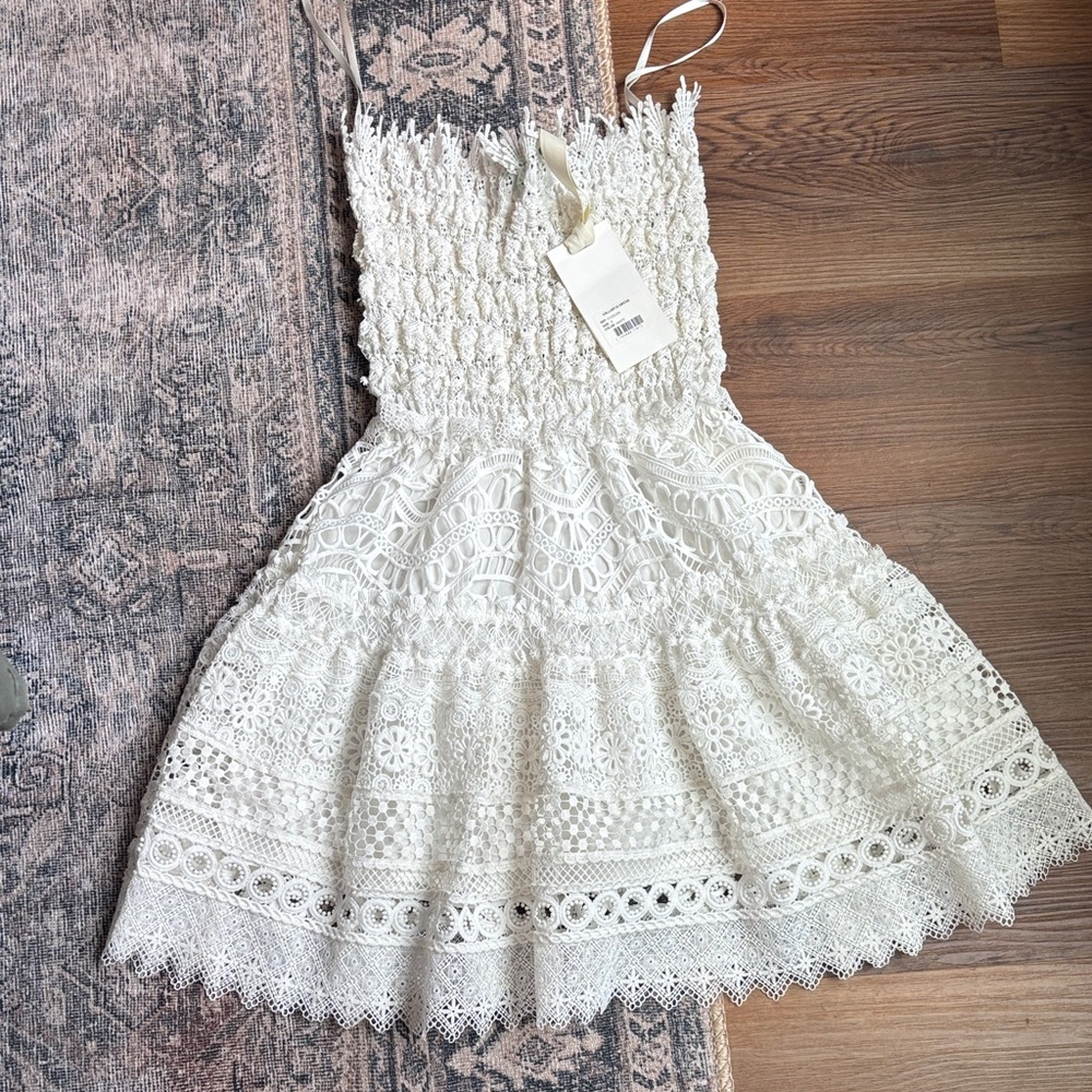 Strapless White Lace Fit-and-Flare Mini Dress